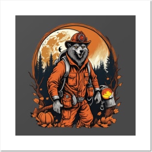 Werewolf fireman with full moon halloween design Posters and Art